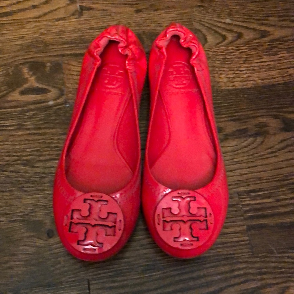Tory Burch red patent flats